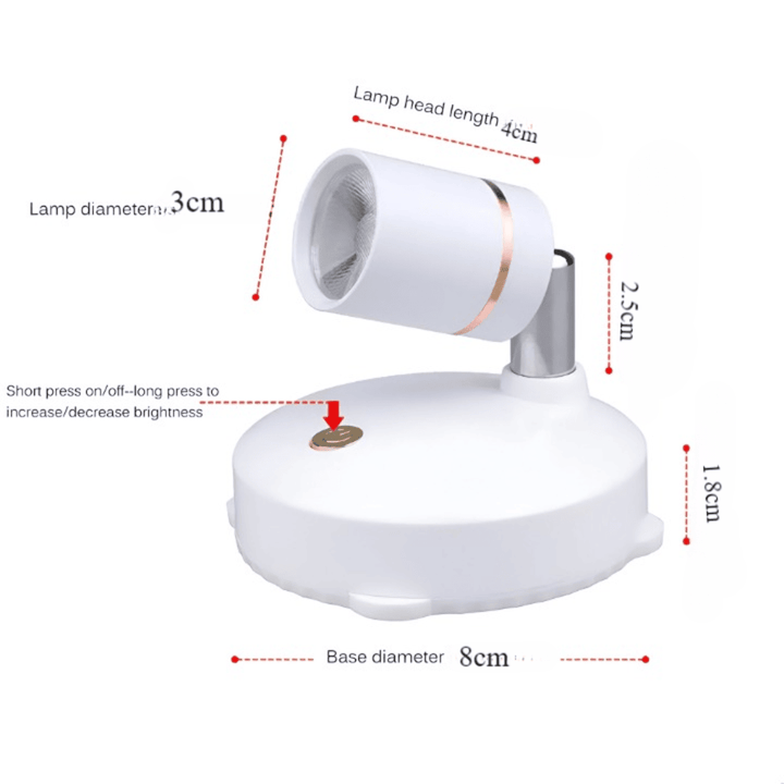 Spot LED sans fil à basse consommation, idéal pour un éclairage d'accentuation pratique et discret.