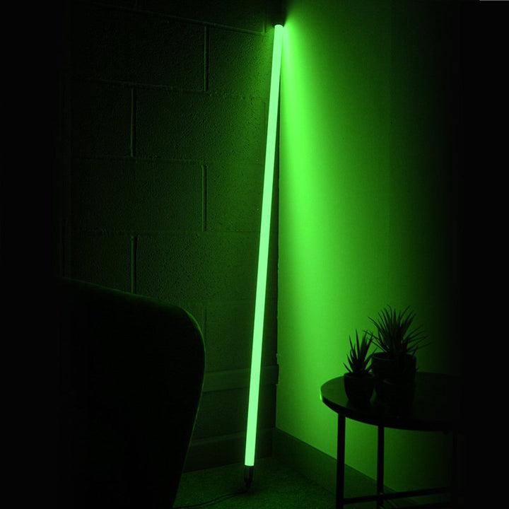 Lampe sur pied néon LED flexible, éclairage d'ambiance coloré pour salon moderne.