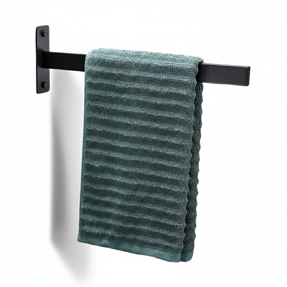 Porte-serviettes simple barre, argent brossé, pour rangement mural de salle de bain.