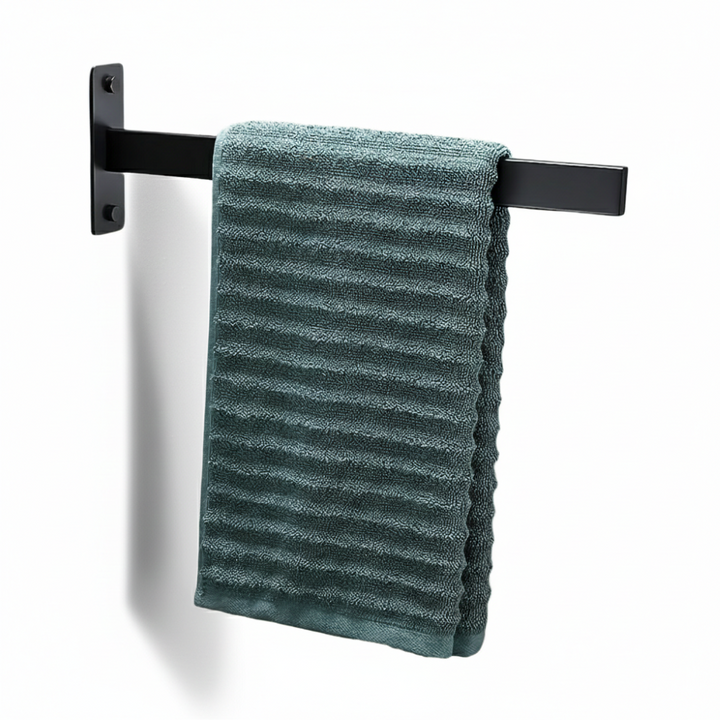 Porte-serviettes simple barre, argent brossé, pour rangement mural de salle de bain.