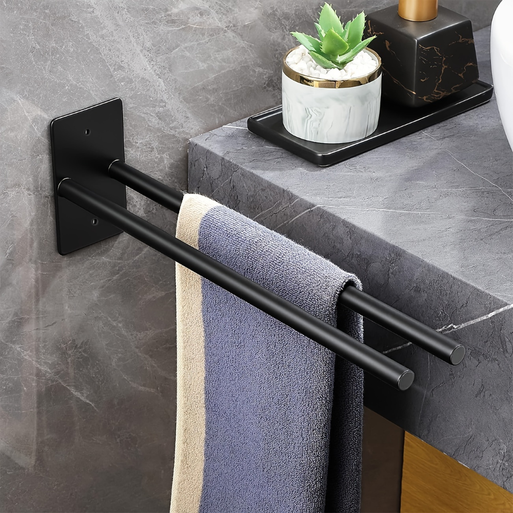 Porte-serviettes simple barre argent brossé, accessoire de bain mural.