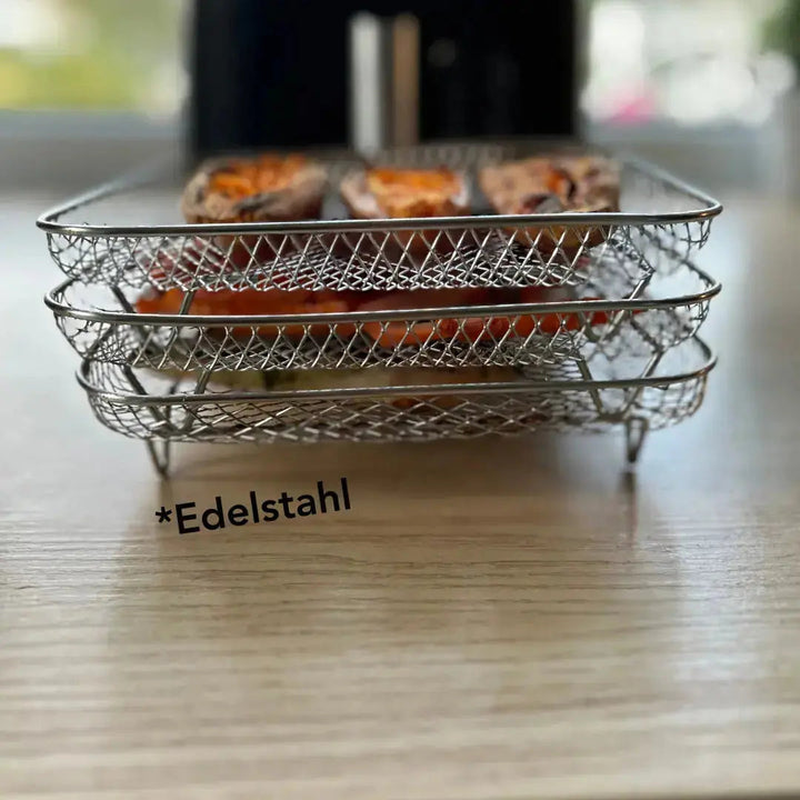 Accessoire friteuse à air : paniers empilables pour cuisson multiple et gain de temps en cuisine saine.