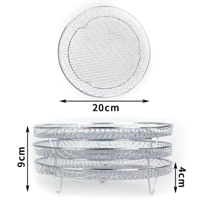 Acier inoxydable pour ce panier friteuse à air 3 niveaux. Permet une cuisson multiple et saine.