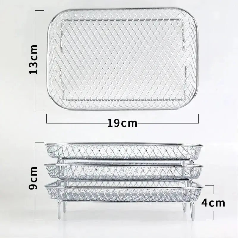 Paniers friteuse à air 3 niveaux, empilables et en acier inoxydable. Idéal pour une cuisine saine rapide.