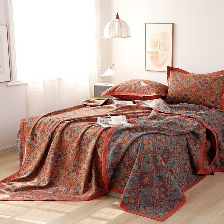 Couette réversible mandala en coton pour chambre. Motifs ethniques bohèmes, décoration de literie moderne.