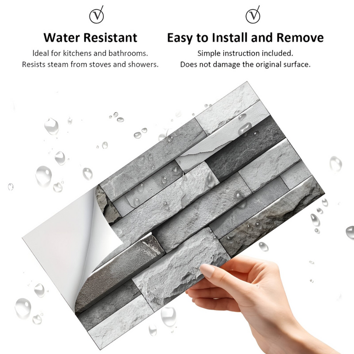 Carreaux muraux autocollants aspect marbre pour une crédence de cuisine moderne et pratique.