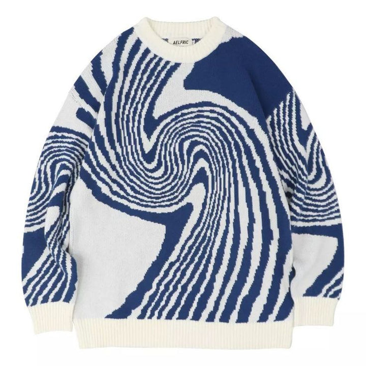 Pull unisexe tricoté motif tourbillon pour l'hiver et l'automne. Confortable et chaud, parfait pour une mode décontractée.
