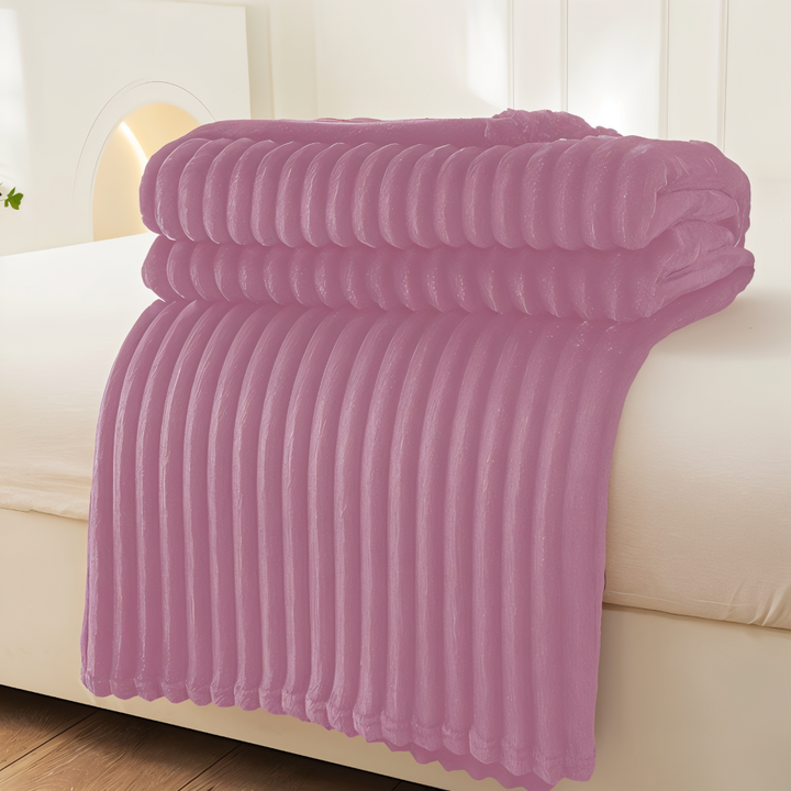 Couverture épaisse et douce, rayée, polaire pour nuits confortables.