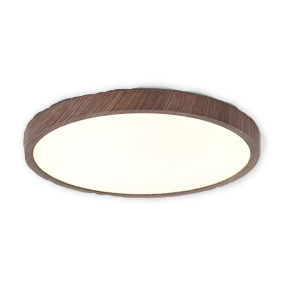 Plafonnier LED rond en bois de noyer (style), design moderne et épuré, excellent éclairage.