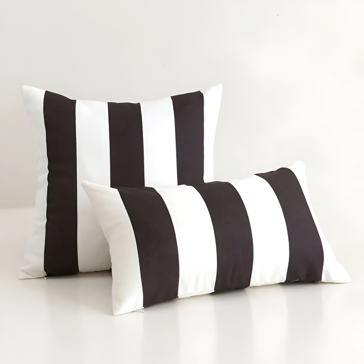 Housse de coussin déhoussable en polyester rayée, imperméable, idéale pour canapé extérieur, jardin et terrasse estivale.