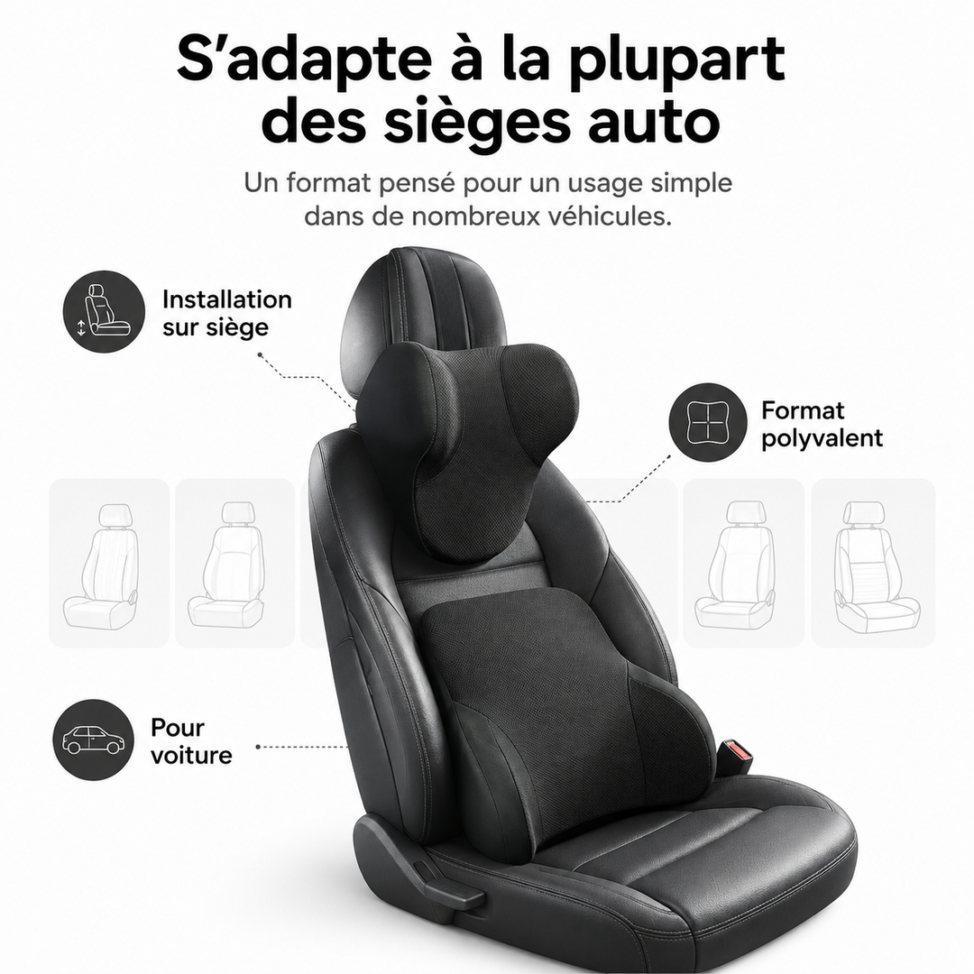 Coussin de soutien Drive Ease pour siège auto, ergonomique, maximise le confort du dos.