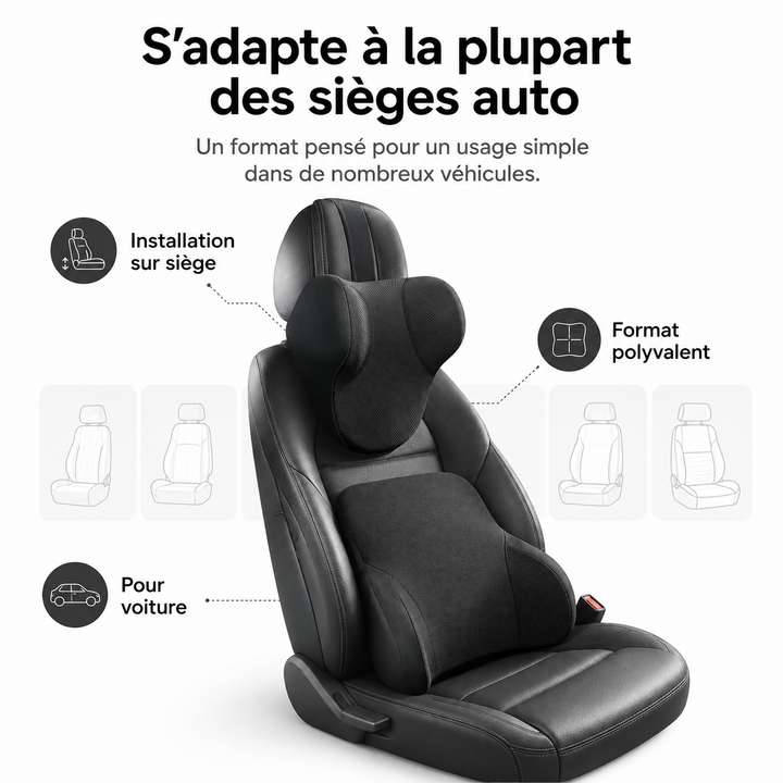 Coussin de soutien Drive Ease pour siège auto, ergonomique, maximise le confort du dos.