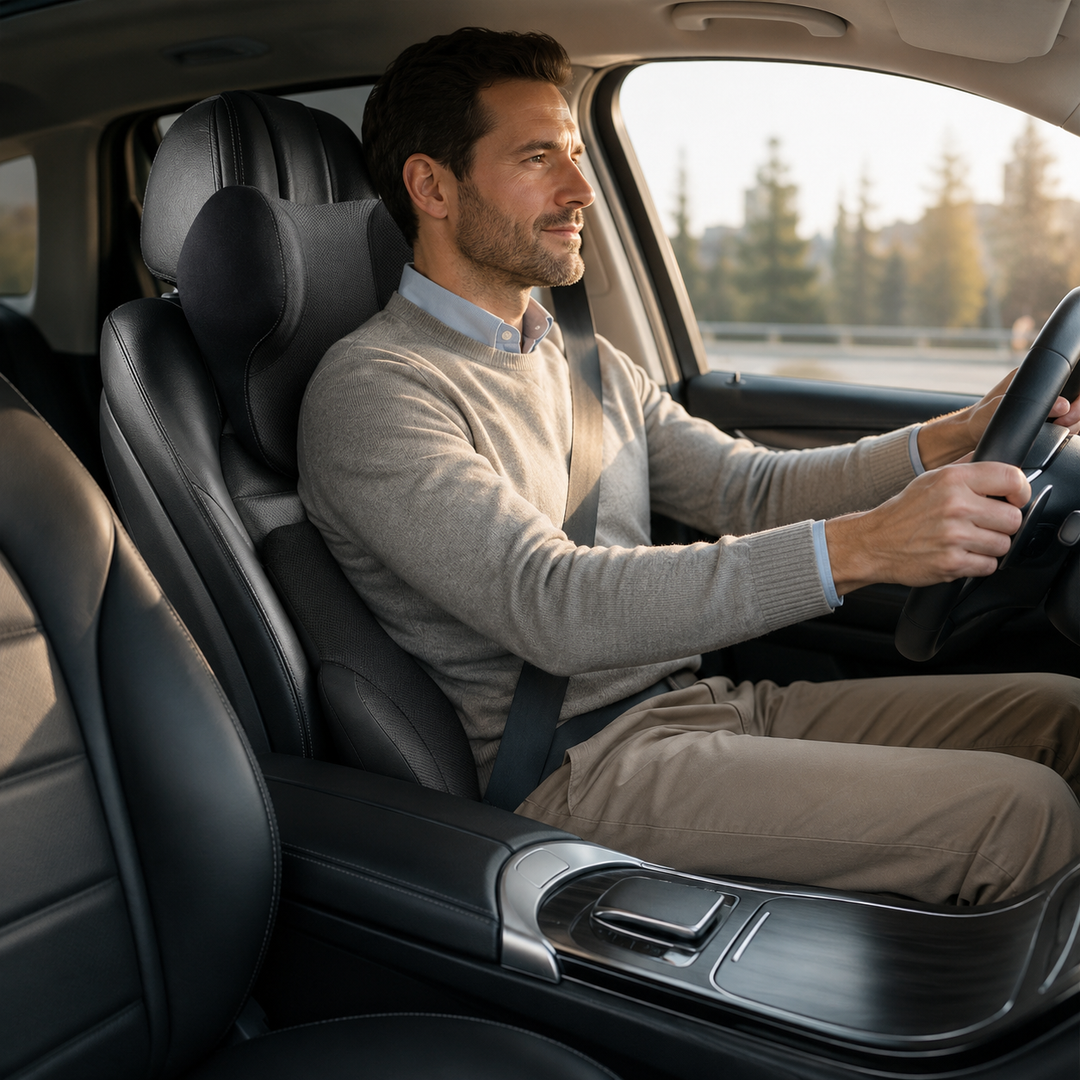 Coussin Drive Ease pour voiture, soutien lombaire ergonomique, prévient la douleur dorsale.