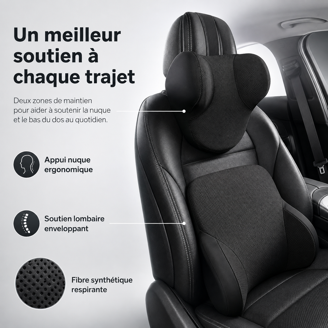 Drive Ease: coussin lombaire de voiture pour un soutien optimal et une conduite agréable.