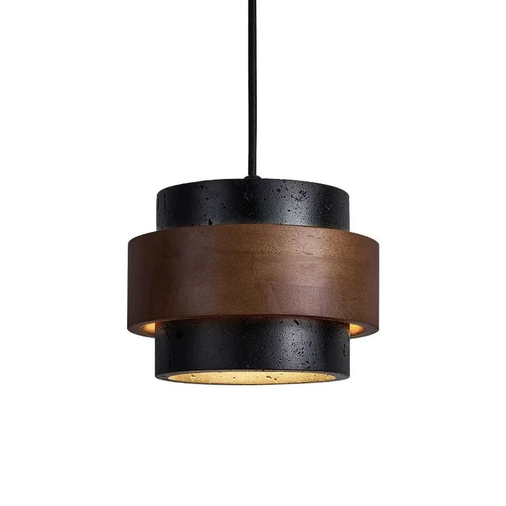 Suspension design en travertin, forme cylindrique, ambiance naturelle et moderne.