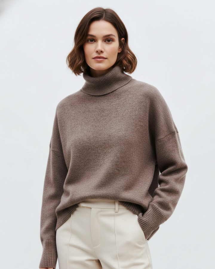Pull femme chaud et confortable, coupe oversize décontractée, col tricoté, parfait pour la mode hivernale.