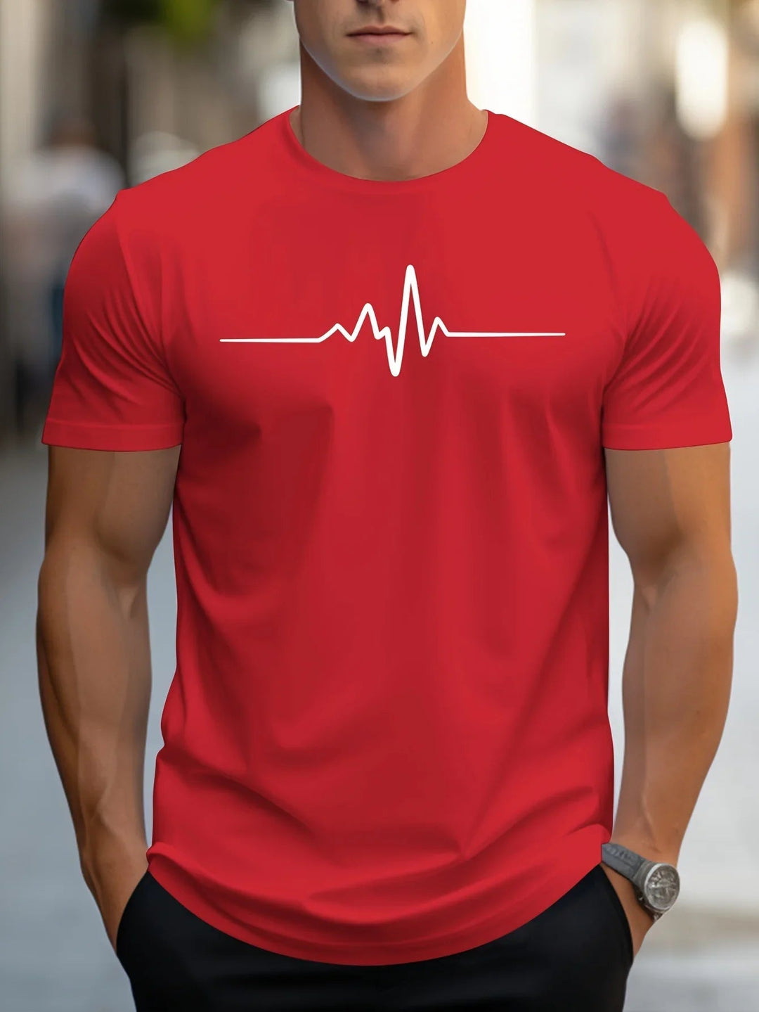 T-shirt homme noir à coupe ajustée avec motif cœur stylisé. Vêtement moderne et confortable pour usage quotidien.
