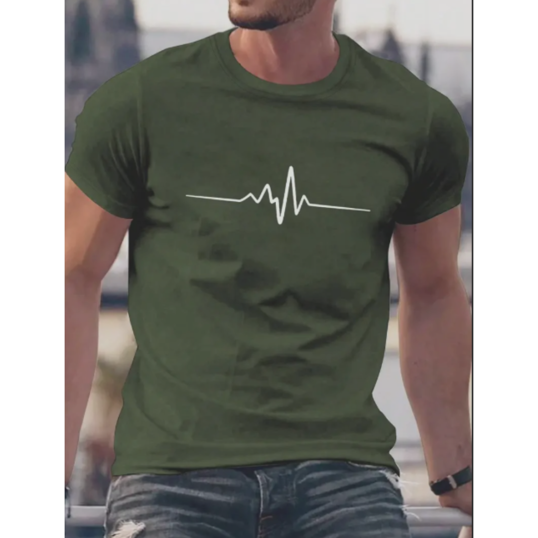 Mode masculine : T-shirt homme casual à coupe ajustée avec imprimé cœur. Manches courtes, style urbain et moderne.