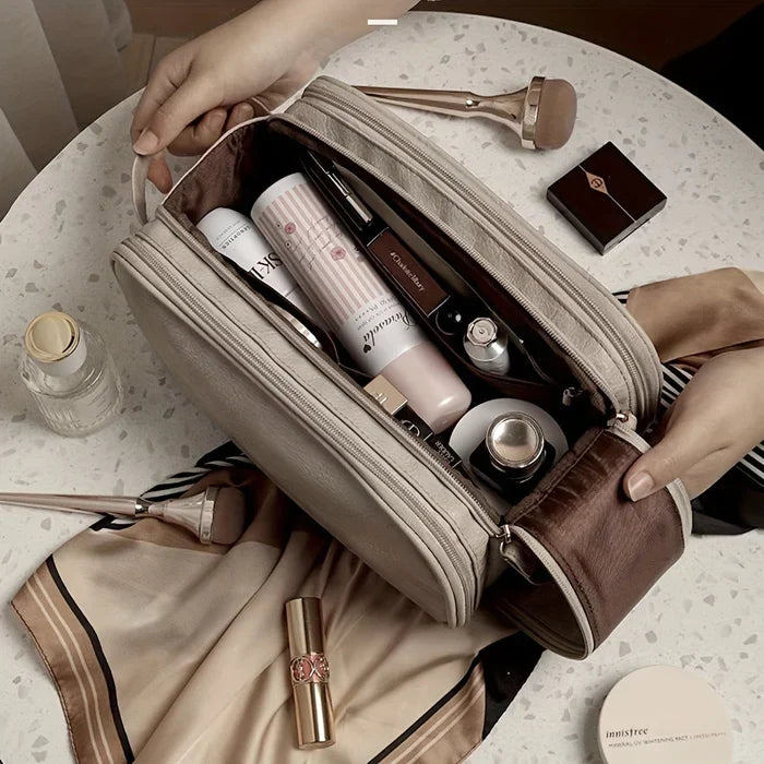 Rangement cosmétiques portable BeautéBox en cuir PU, trousse maquillage pour femme.