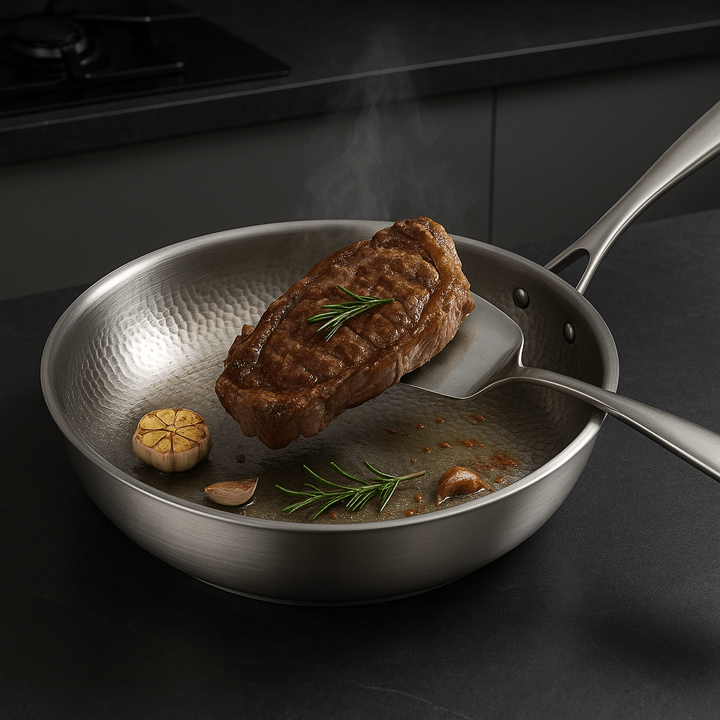 Poêle en titane TITAN-PREMIUM sans revêtement, idéale pour une gastronomie saine et une durabilité accrue.