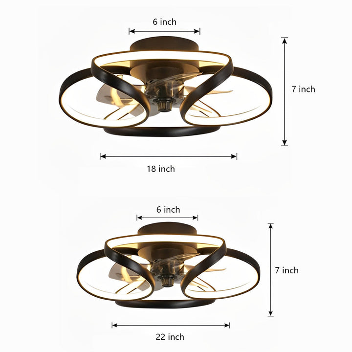 Ventilateur LED moderne avec éclairage intégré, design fleur. Télécommande pour un confort optimal dans chaque pièce.