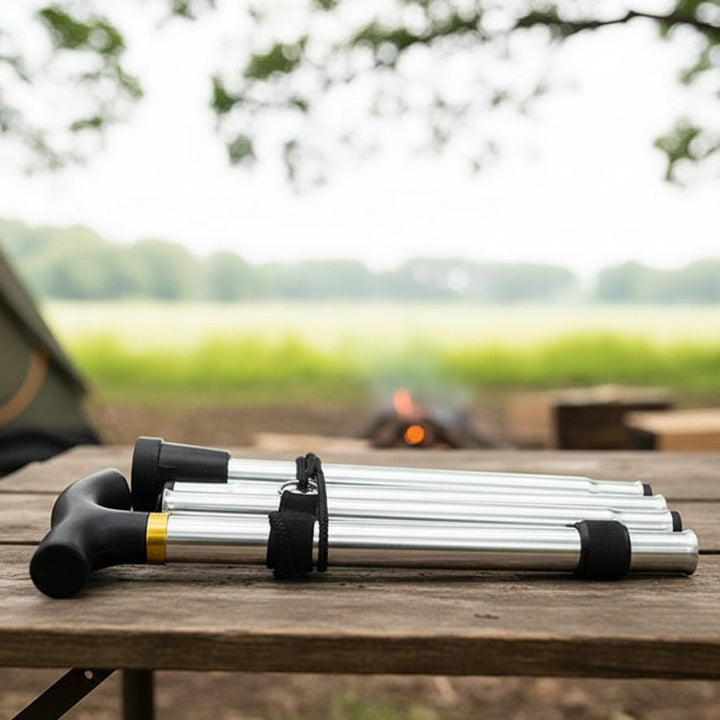 Bâton de randonnée télescopique pliable ultra-léger en aluminium pour trekking et marche.