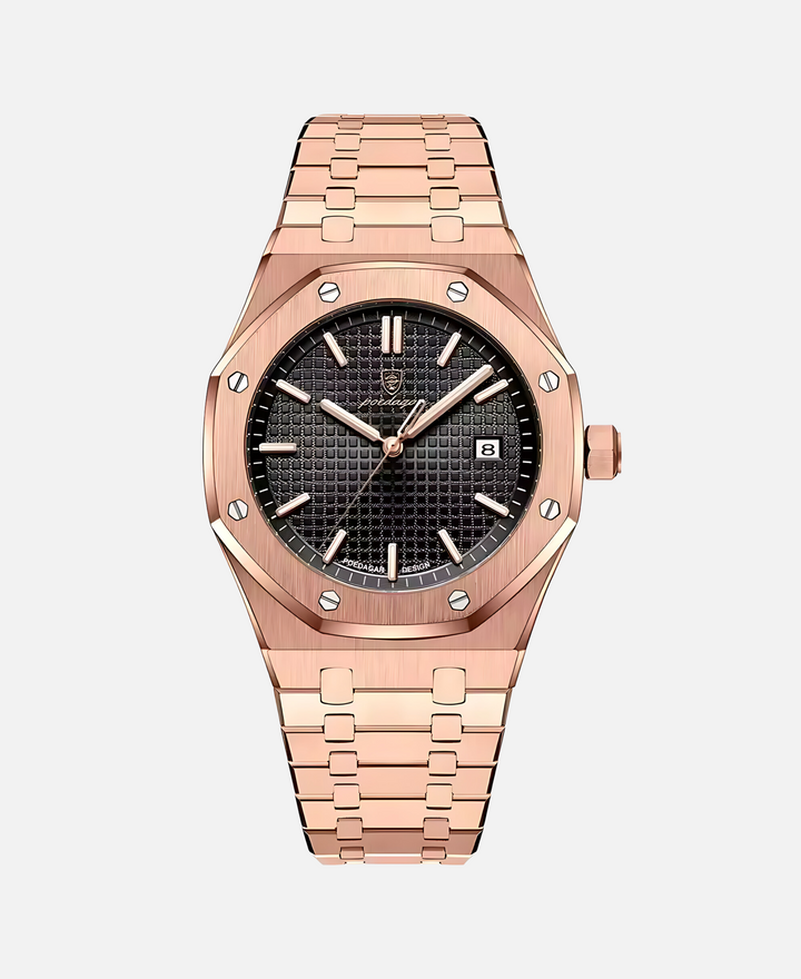 Montre homme 41mm en acier inoxydable, cadran bleu océan profond. Élégance et robustesse combinées.
