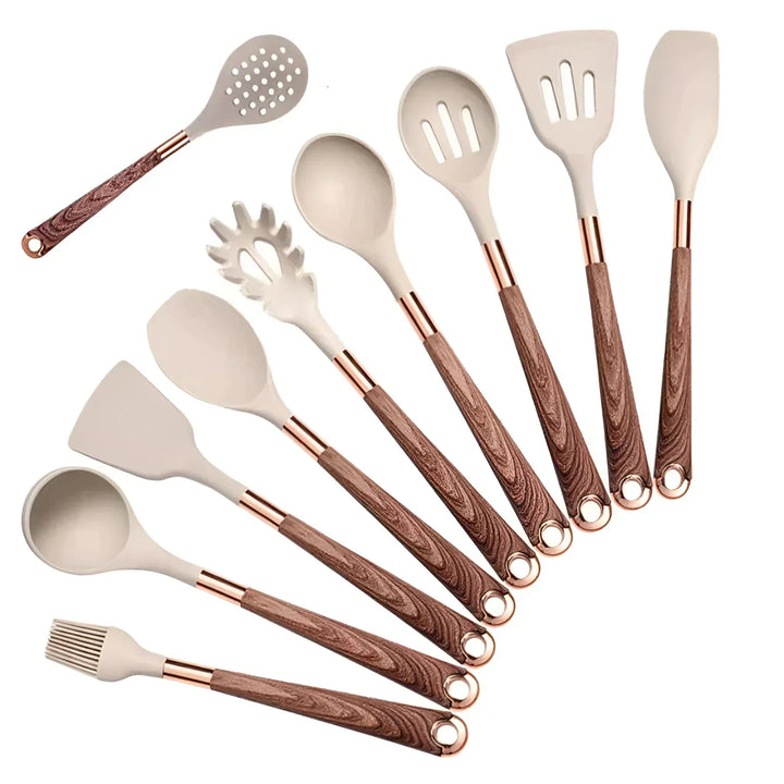 Variété d'ustensiles en silicone pour toute tâche de cuisine, de la pâtisserie délicate à la cuisson quotidienne à la maison.