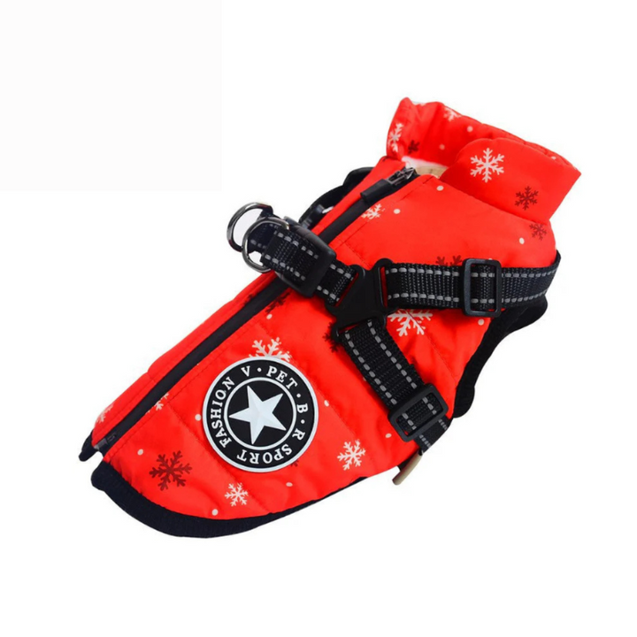 Manteau chien RoyalPaw réfléchissant avec harnais intégré, pratique et sûr pour promenades hivernales. Anti-froid.