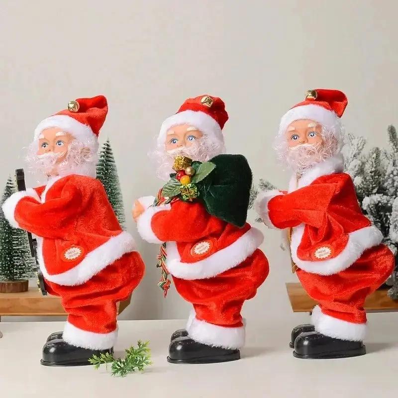 Gros plan sur un gnome de Noël dansant, animé et musical, ornement festif de qualité.