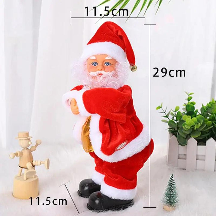 Adorable gnome de Noël en peluche, dansant et animé, idéal pour la décoration intérieure festive.