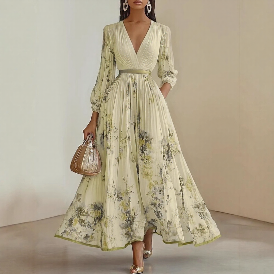 Confortable robe midi Elara pour femme, col V, sans manches, fluide, parfaite pour les journées d'été.