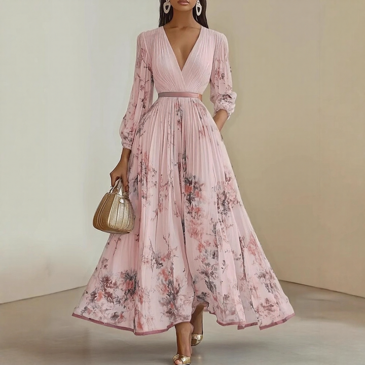 Chic robe midi fluide femme Elara, col V, sans manches, confortable pour l'été et événements.