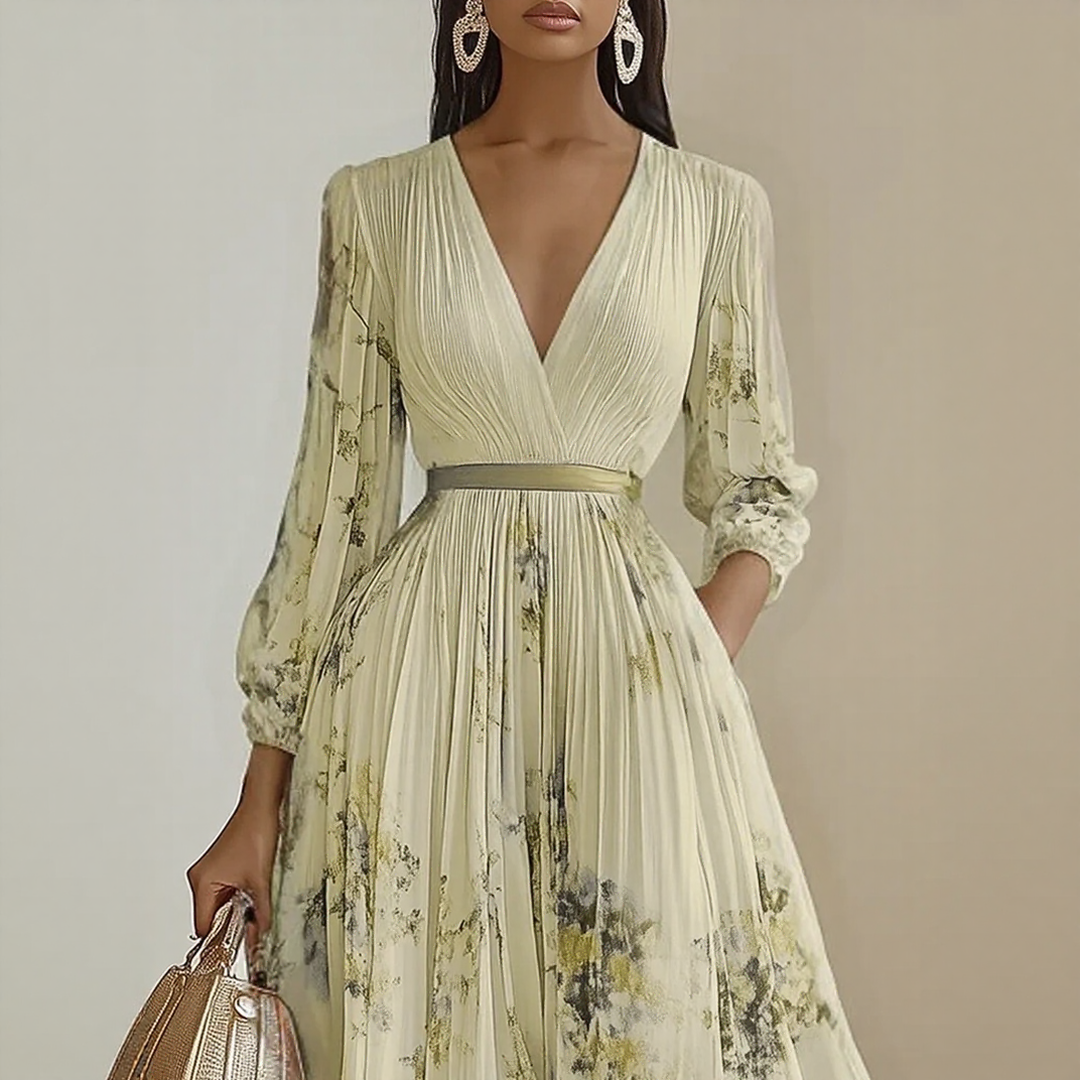 Robe de cérémonie femme Elara, midi, col V, sans manches, élégante et fluide pour vos événements.