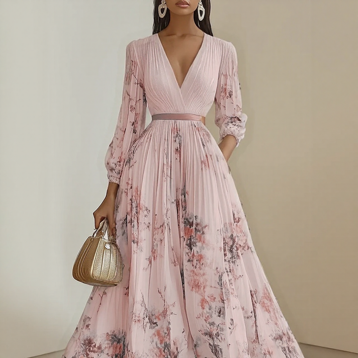 Robe midi Elara femme, col V, sans manches, fluide et élégante, idéale pour l'été.
