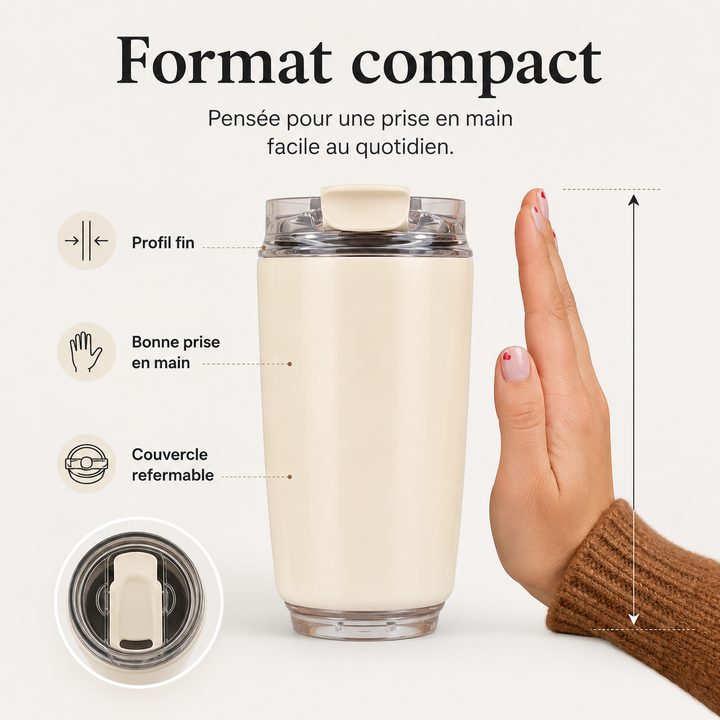 Tasse isotherme performance, garde café chaud ou boisson froide longtemps. Parfaite pour voyage, bureau.