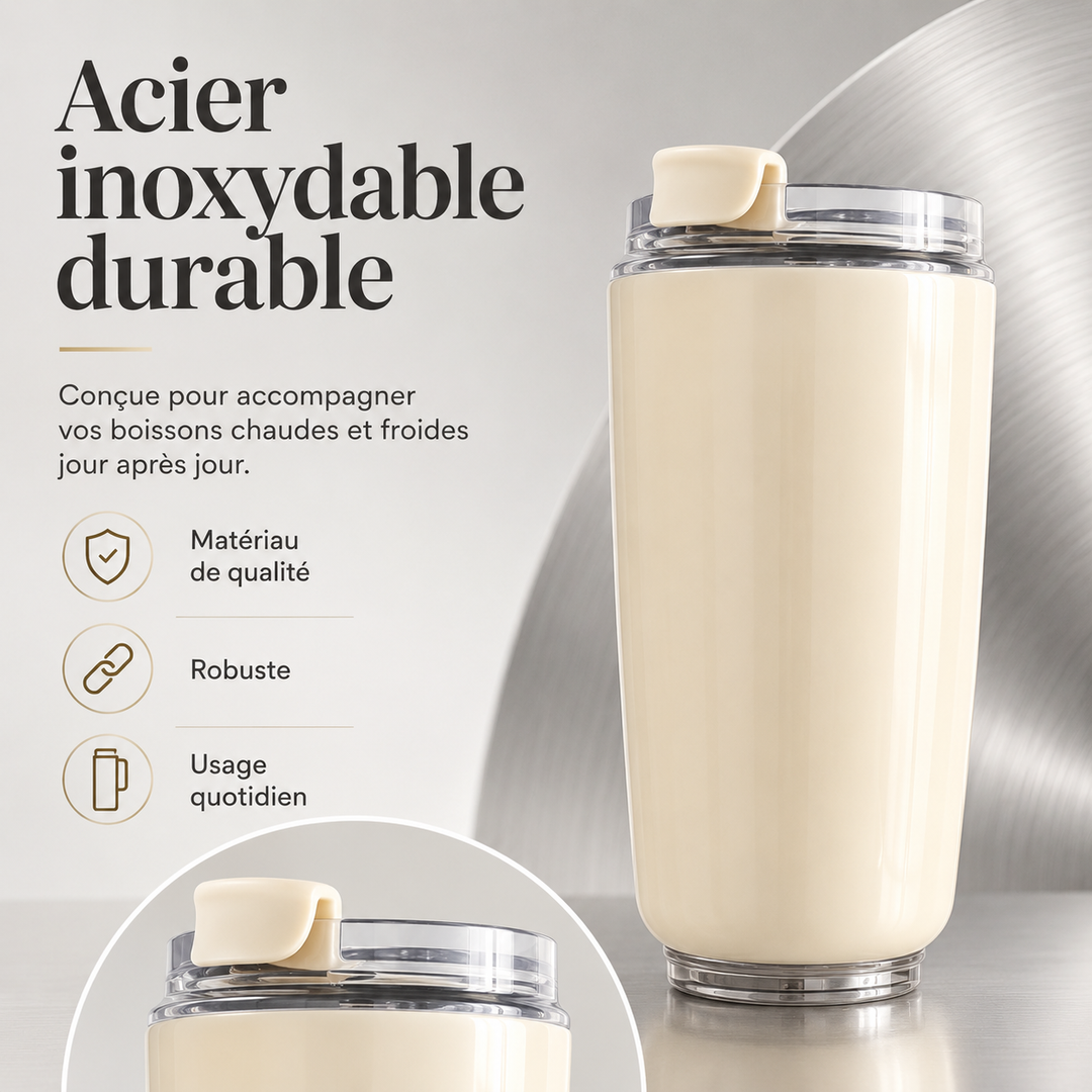 Tasse thermos portable pour boisson chaude/froide. Acier inoxydable écologique, réutilisable, sans BPA, élégante.