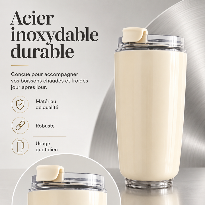 Tasse thermos portable pour boisson chaude/froide. Acier inoxydable écologique, réutilisable, sans BPA, élégante.