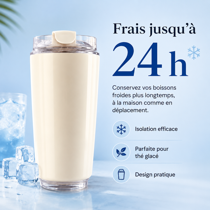 Tasse isotherme réutilisable en acier inox, parfaite pour l'hydratation quotidienne, boissons chaudes ou froides.