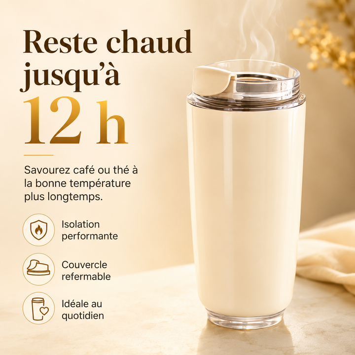 Tasse thermos élégante en acier inoxydable pour café/thé. Maintien de la température, portable, sans BPA.