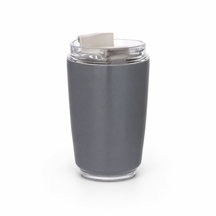 Tasse thermos design en acier inoxydable sans BPA, parfaite pour garder votre café chaud au bureau ou en voyage.