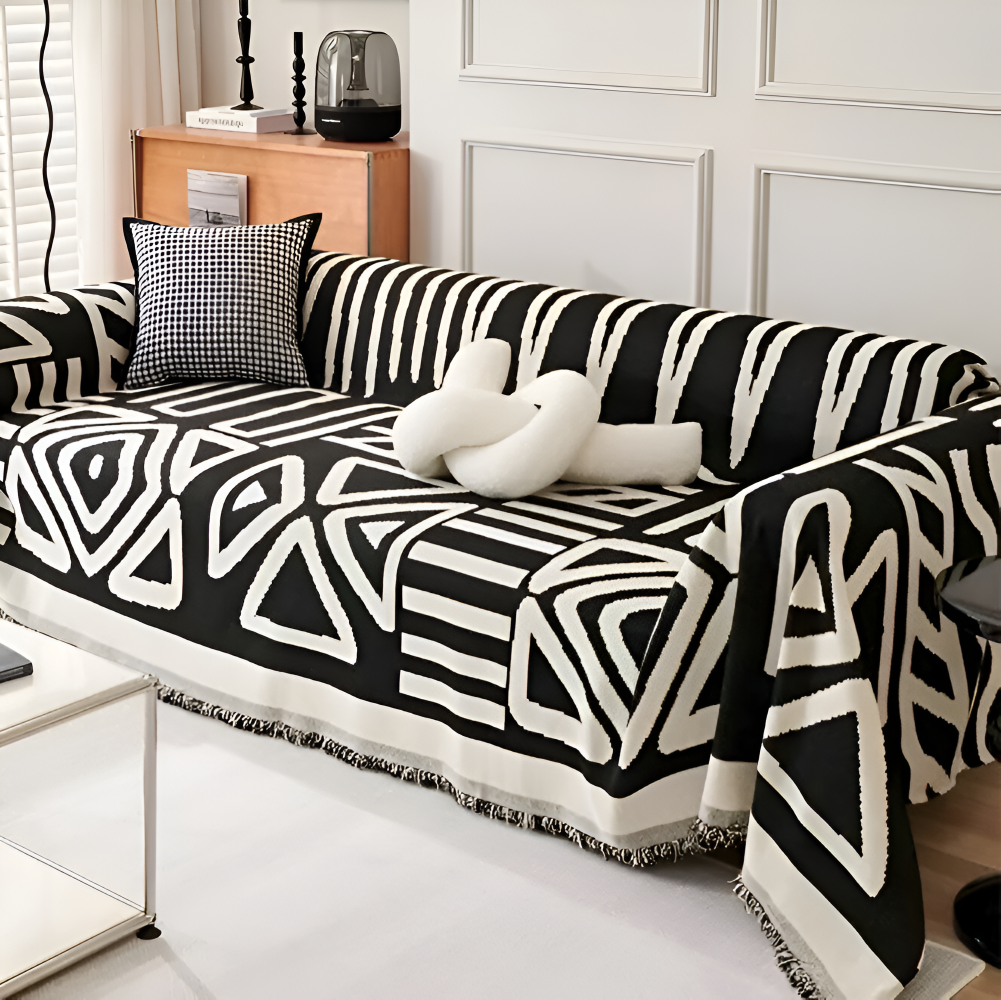 Plaid douillet en chenille avec franges pour canapé. Jeté antidérapant bohème, parfait pour votre décoration.