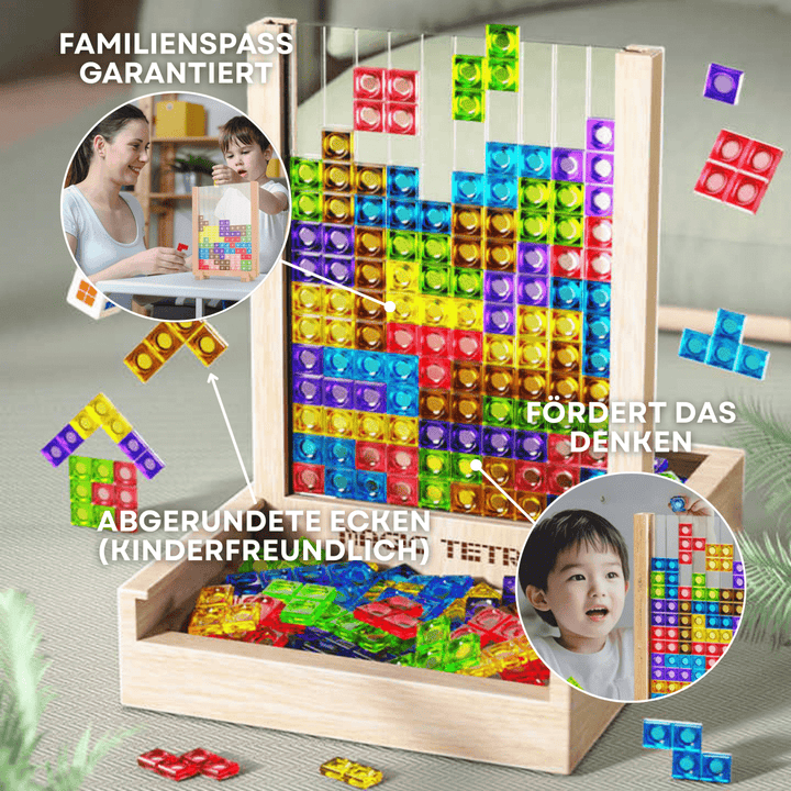 Jeu de société EcoBlock style Tetris en bois pour toute la famille, divertissement éducatif et cadeau durable.