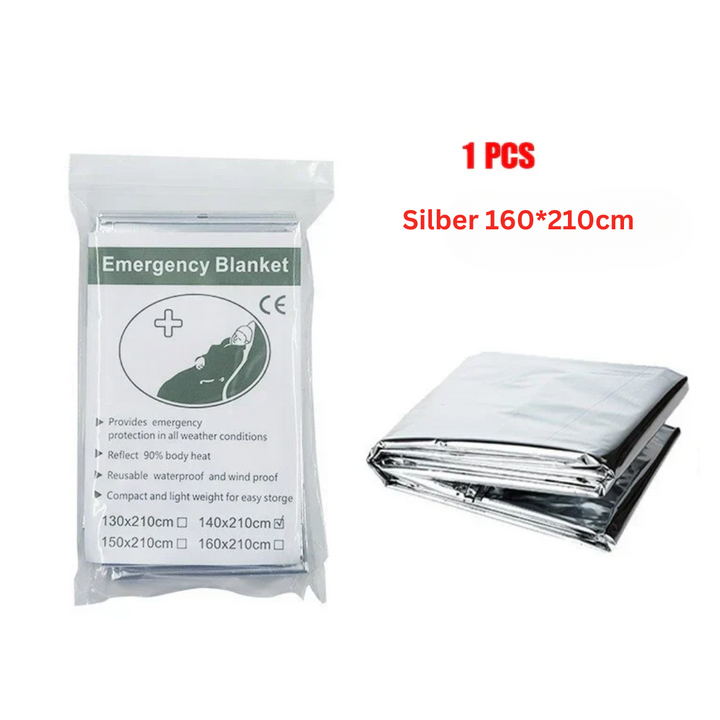 Poncho d'urgence ThermaShield offrant une protection thermique et un signal pour le bivouac.