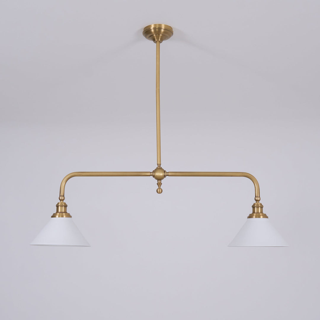 Suspension design avec deux abat-jours en métal, éclairage contemporain pour votre espace.