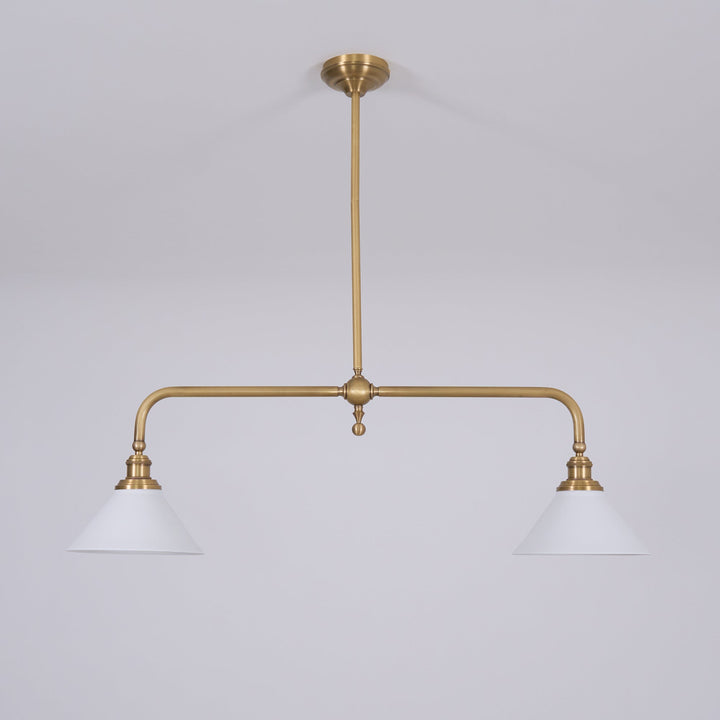 Suspension design avec deux abat-jours en métal, éclairage contemporain pour votre espace.