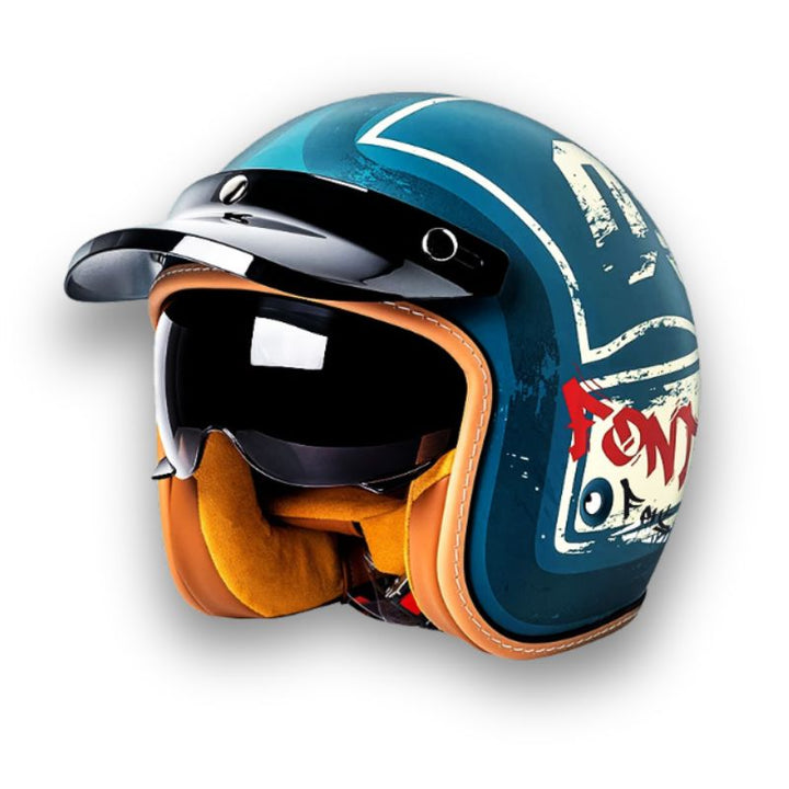 Casque moto noir mat, design intemporel, homologué DOT/ECE, protection fiable et stylée, visière incluse.
