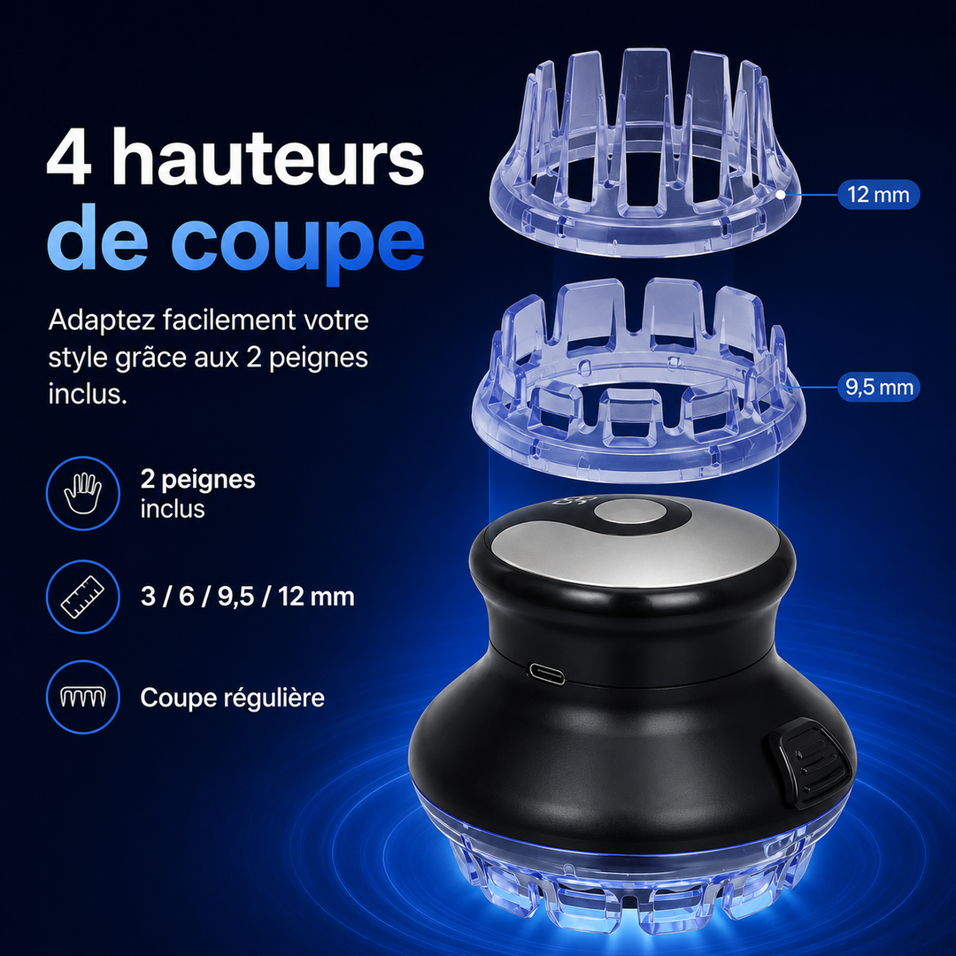 Appareil de coupe sans fil, rechargeable USB-C, écran LED clair, pour grooming optimal.