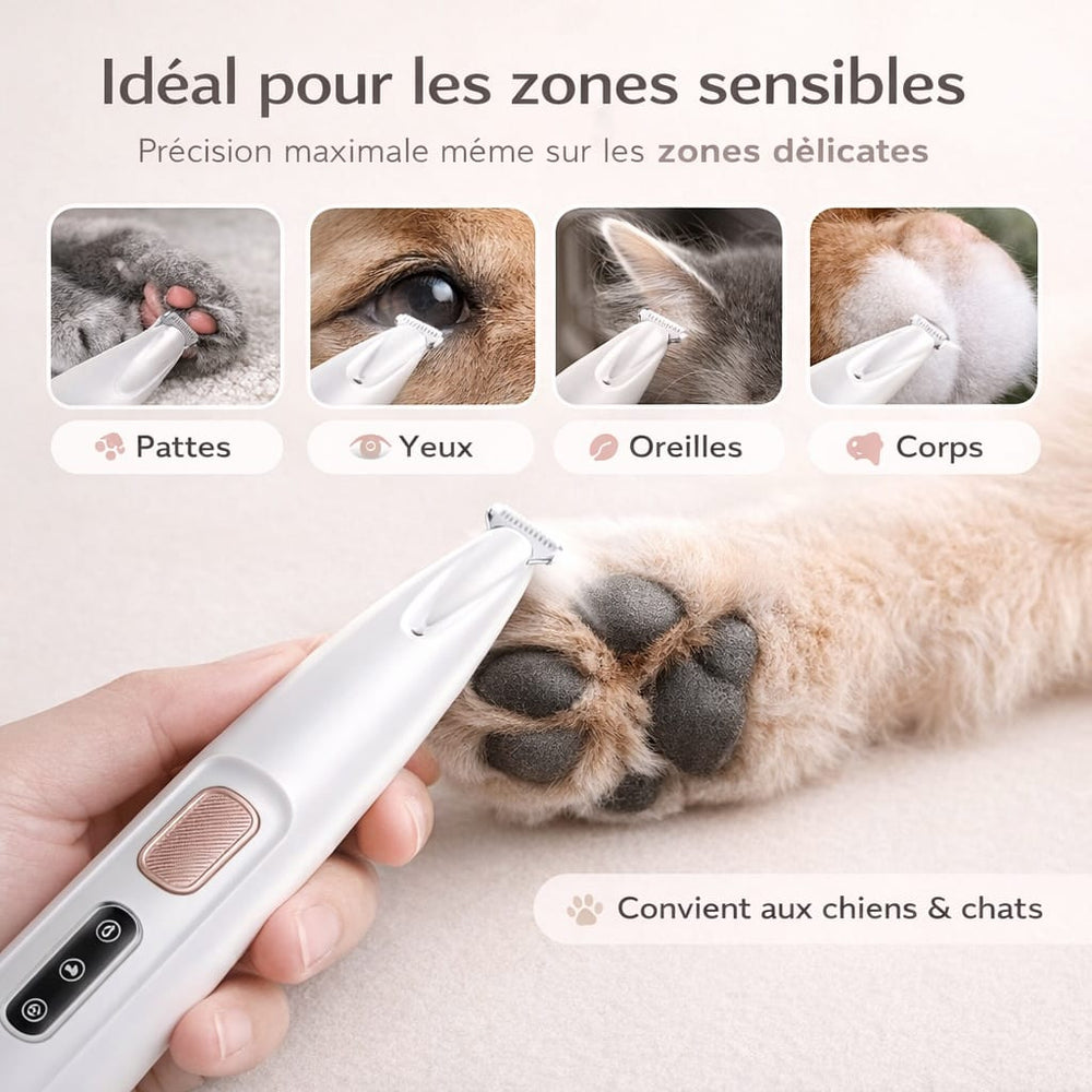 Tondeuse LED lumineuse pour animaux, toilettage précis des poils de chien et chat même dans les zones sombres.