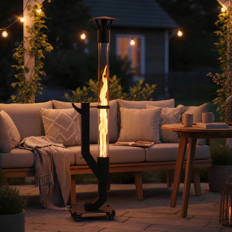 Torche à granulés pour extérieur. Flamme verticale décorative, idéal pour chauffage de terrasse.